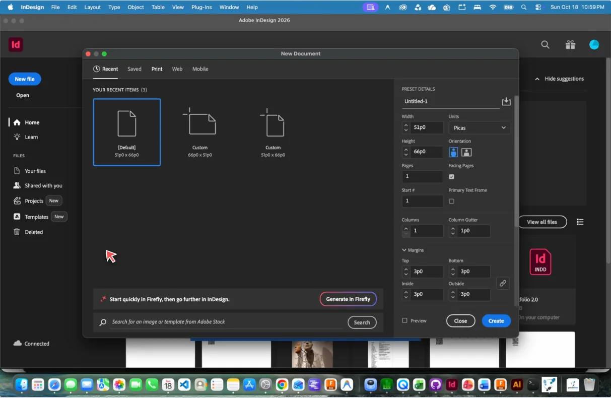 Adobe InDesign New Document screen within a Gradatimo capture